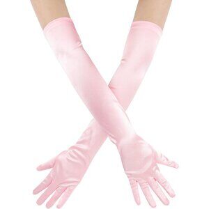 Women's Evening Pink Long Satin Gloves Elbow Length Formal Party Prom Wear